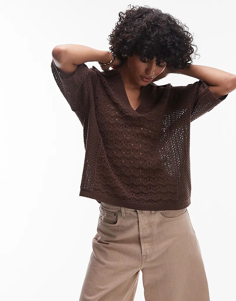 Топ-поло Topshop с открытыми стежками шоколадного цвета
Топ-поло Topshop с открытыми стежками шоколадного цвета