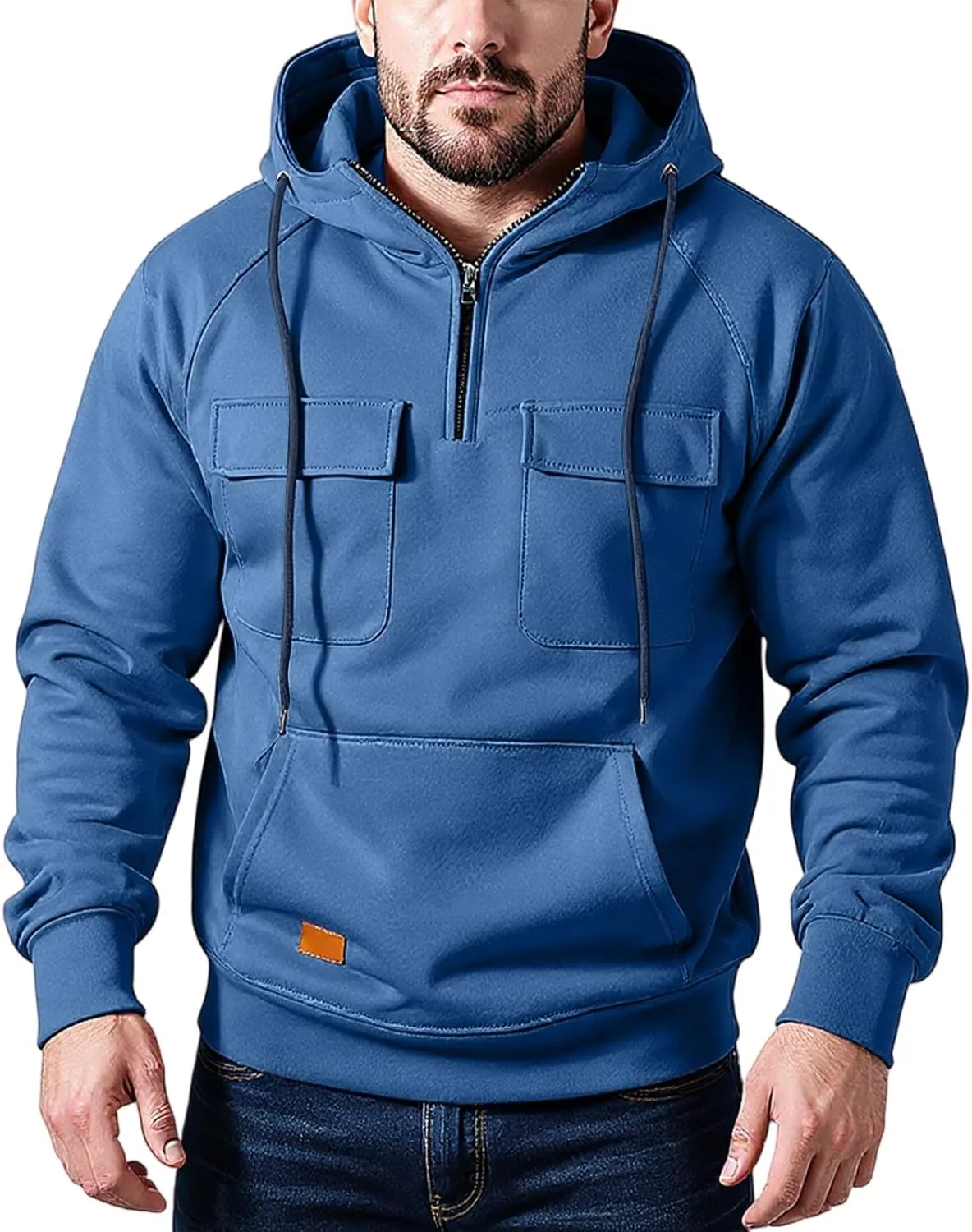 Мужская худи с карманами и молнией на четверть
Мужская худи с карманами и молнией на четверть