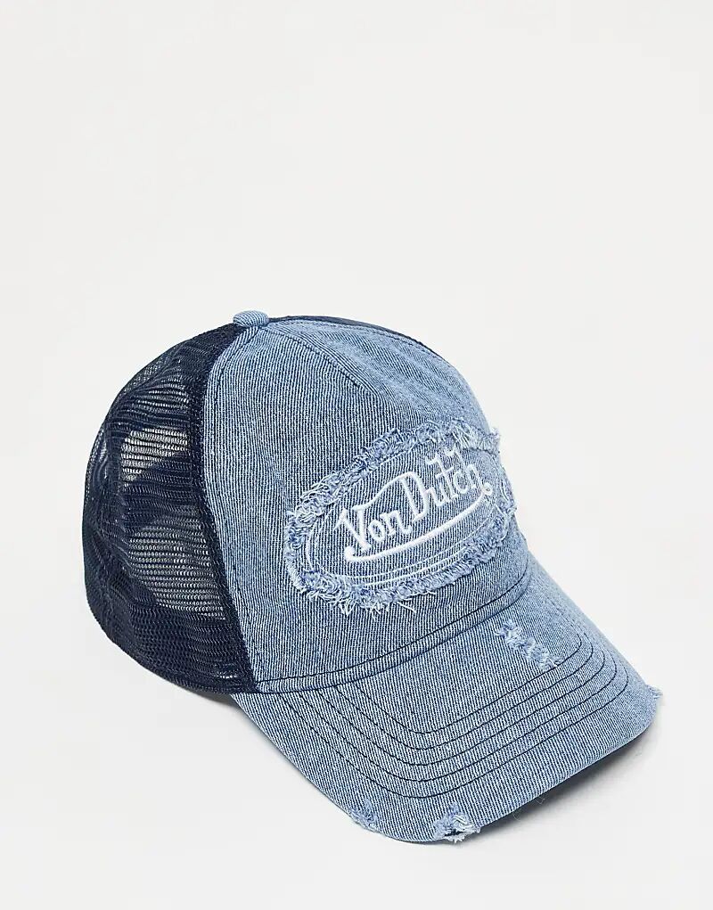 Кепка дальнобойщика Von Dutch из потертого денима синего цвета
Кепка дальнобойщика Von Dutch из потертого денима синего цвета