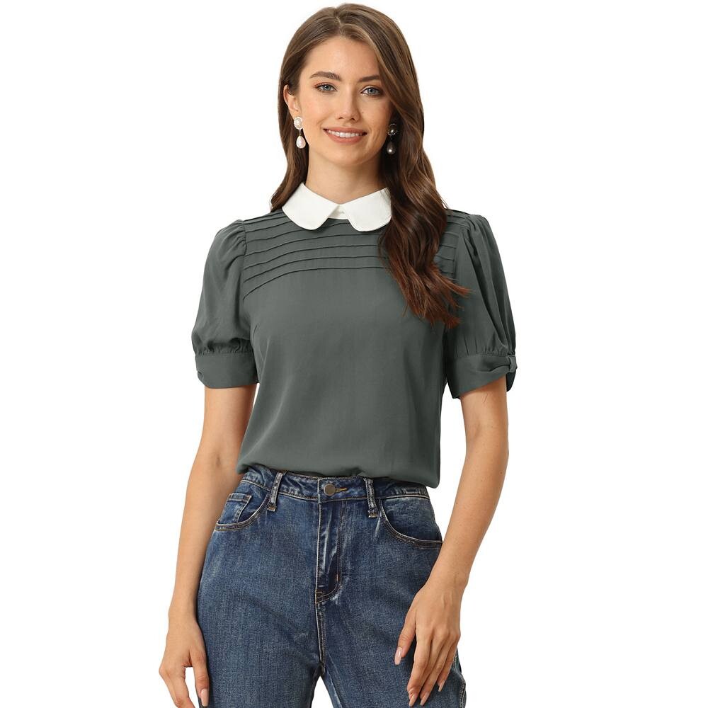 Женская винтажная блузка с контрастным воротником и короткими рукавами в стиле Питера Пэна, топ ALLEGRA K, серый
Женская винтажная блузка с контрастным воротником и короткими рукавами в стиле Питера Пэна, топ ALLEGRA K, серый