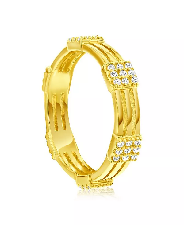 Кольцо вечности из стерлингового серебра с тремя рядами квадратных фианитов, позолоченное Simona, gold