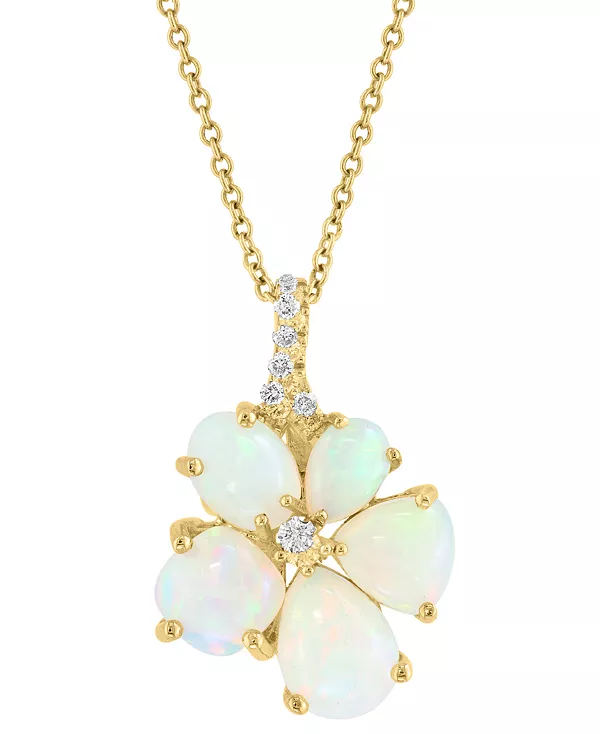 Ожерелье с цветком Effy из 14-каратного желтого золота с эфиопским опалом и бриллиантом (1/10 карата), длина 17 дюймов + удлинитель 1 дюйм Effy Collection, opal