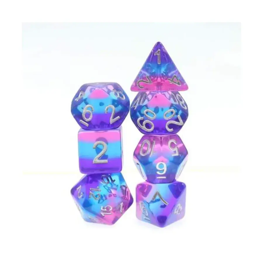 Набор Poly — фиолетовое небо с серебром (7), Dice Sets - Resin/Acrylic - Rainbow & Multi-Colored (Foam Brain Games)
Набор Poly — фиолетовое небо с серебром (7), Dice Sets - Resin/Acrylic - Rainbow & Multi-Colored (Foam Brain Games)