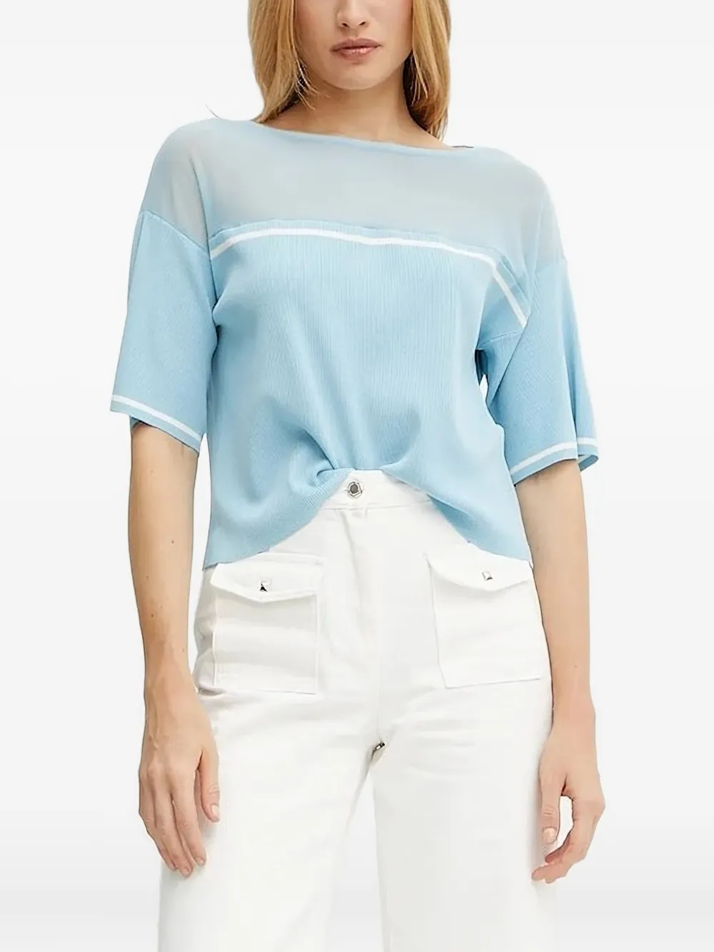 Свитер с сетчатыми вставками в рубчик LIU JO, синий
Свитер с сетчатыми вставками в рубчик LIU JO, синий