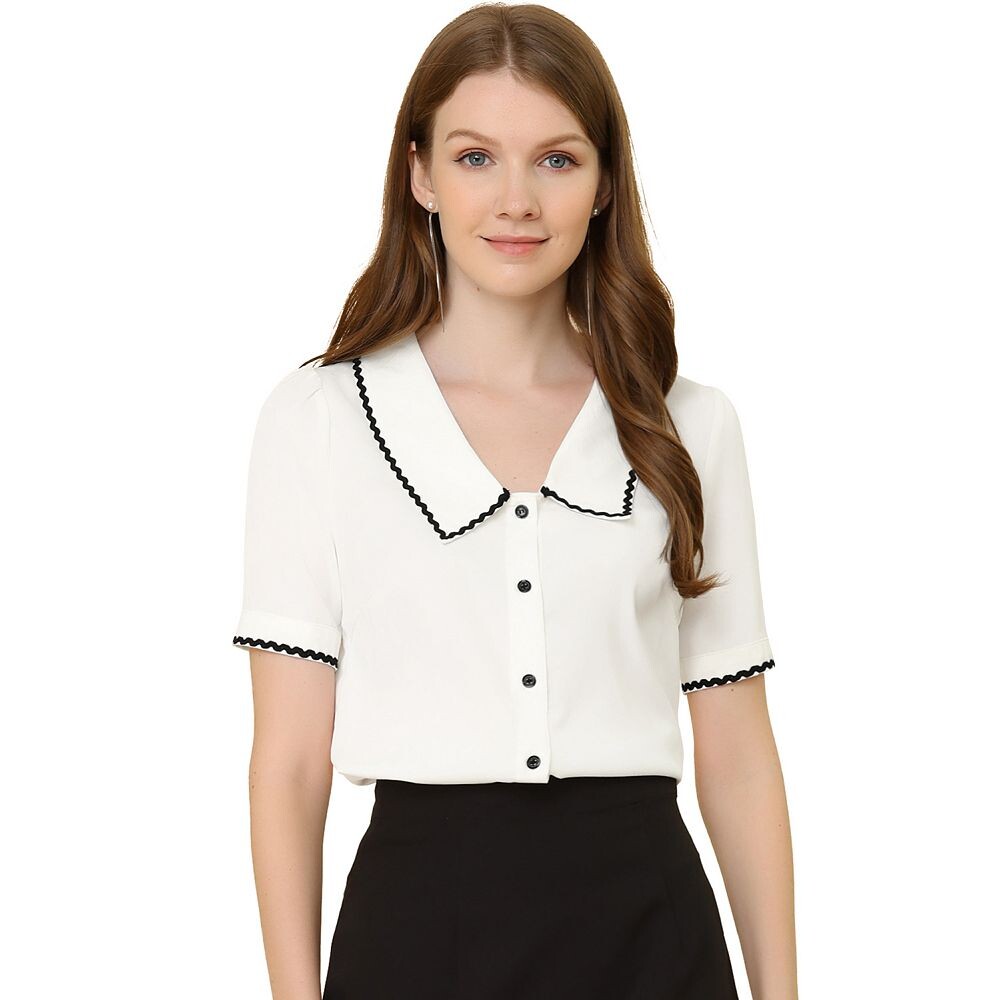 Женская шифоновая блузка с воротником Питера Пэна и короткими рукавами на пуговицах ALLEGRA K, белый
Женская шифоновая блузка с воротником Питера Пэна и короткими рукавами на пуговицах ALLEGRA K, белый