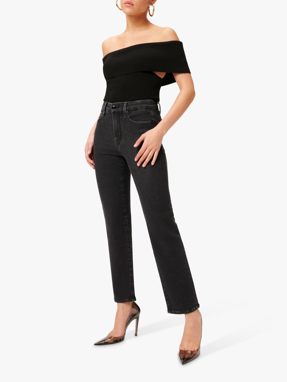 Джинсы Good American Good прямого кроя, черные 184
Джинсы Good American Good прямого кроя, черные 184