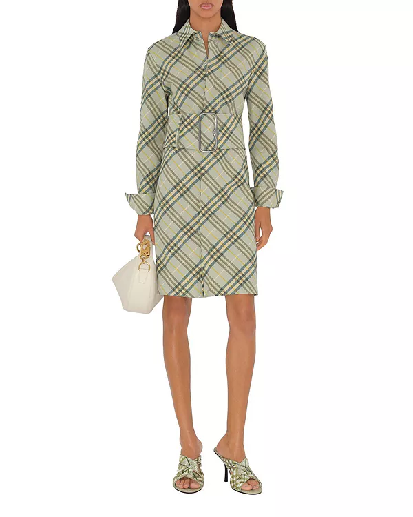 Платье-Рубашка из эластичного льна в клетку Burberry, зеленый
Платье-Рубашка из эластичного льна в клетку Burberry, зеленый