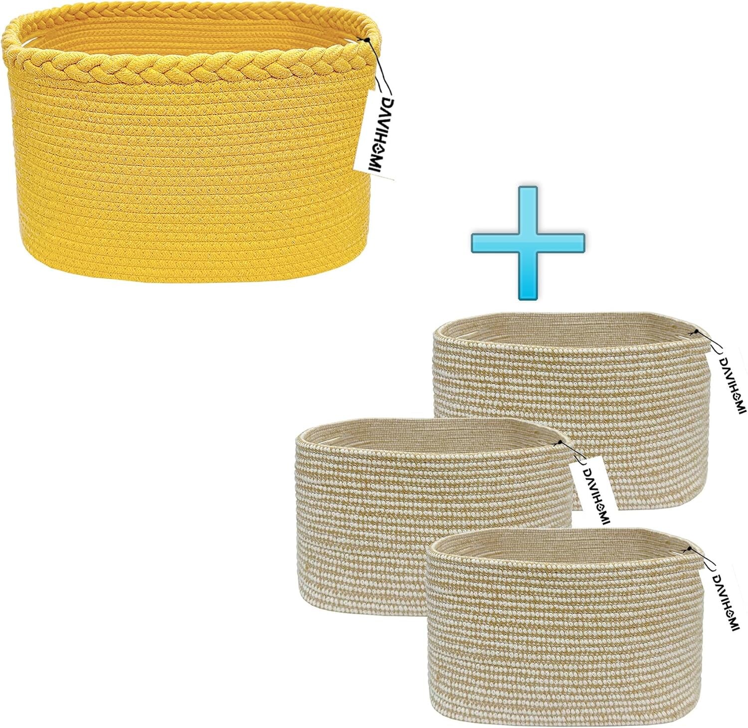 Высокая квадратная корзина из хлопковой веревки размером 13,5X11X9,5 дюймов (()) и корзина из плетеной хлопчатобумажной веревки размером 13,5X11X9,5 дюймов с ручкой (лен и белый цвет) DAVIHOMI 
Высокая квадратная корзина из хлопковой веревки размером 13,5X11X9,5 дюймов (()) и корзина из плетеной хлопчатобумажной веревки размером 13,5X11X9,5 дюймов с ручкой (лен и белый цвет) DAVIHOMI