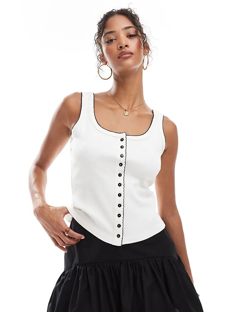 Майка ASOS DESIGN на пуговицах с декоративной строчкой кремового цвета
Майка ASOS DESIGN на пуговицах с декоративной строчкой кремового цвета