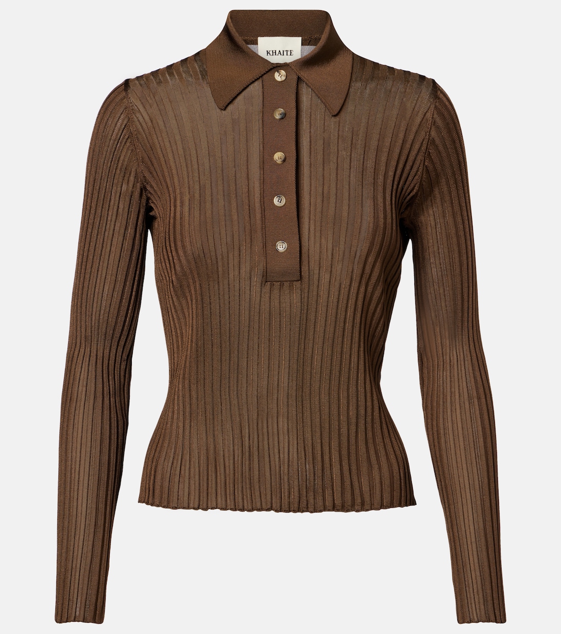 Рубашка-поло Vin из прозрачного трикотажа в рубчик Khaite, Bark
Рубашка-поло Vin из прозрачного трикотажа в рубчик Khaite, Bark