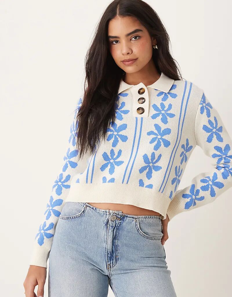 Джемпер из хлопка с цветочным принтом OMNES Loren синего цвета 
Джемпер из хлопка с цветочным принтом OMNES Loren синего цвета