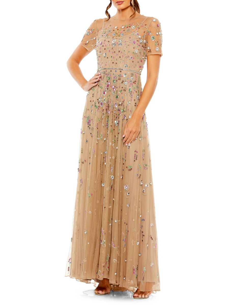 Платье А-силуэта с декором Иллюзия Mac Duggal, цвет Antique Gold 
Платье А-силуэта с декором Иллюзия Mac Duggal, цвет Antique Gold