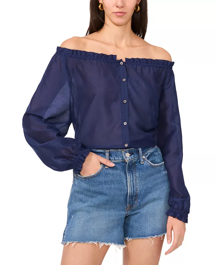 Женская однотонная блузка с открытыми плечами на пуговицах Vince Camuto, синий
Женская однотонная блузка с открытыми плечами на пуговицах Vince Camuto, синий