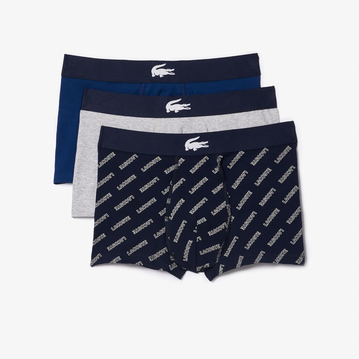 Мужские хлопковые трусы-боксеры Lacoste с диагональным принтом, 3 шт., Navy Blue/Silver/Charcoal
Мужские хлопковые трусы-боксеры Lacoste с диагональным принтом, 3 шт., Navy Blue/Silver/Charcoal