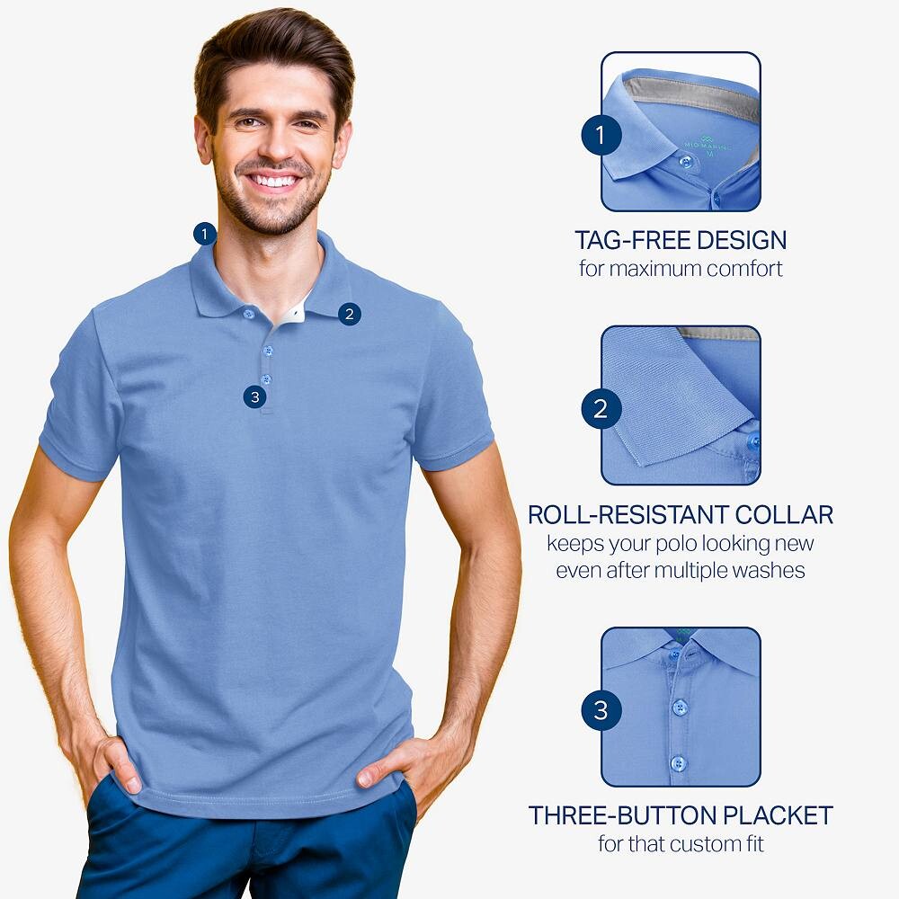 Дизайнерская рубашка-поло для гольфа — упаковка из 3 шт. Mio Marino, цвет Denim Blue Gray White
Дизайнерская рубашка-поло для гольфа — упаковка из 3 шт. Mio Marino, цвет Denim Blue Gray White