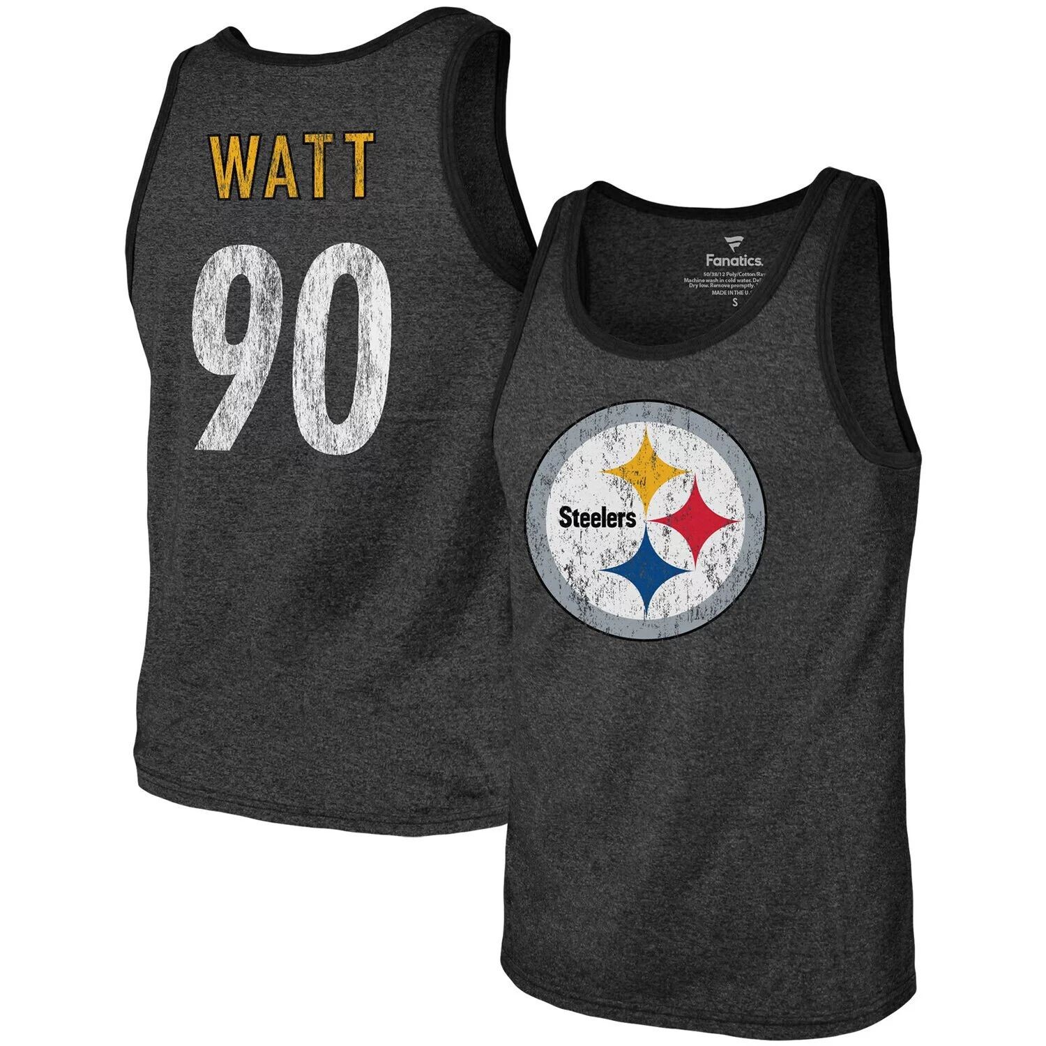 Мужские нитки Majestic T.J. Черная майка Watt Heathered Pittsburgh Steelers с названием и номером из трехслойной смеси
Мужские нитки Majestic T.J. Черная майка Watt Heathered Pittsburgh Steelers с названием и номером из трехслойной смеси