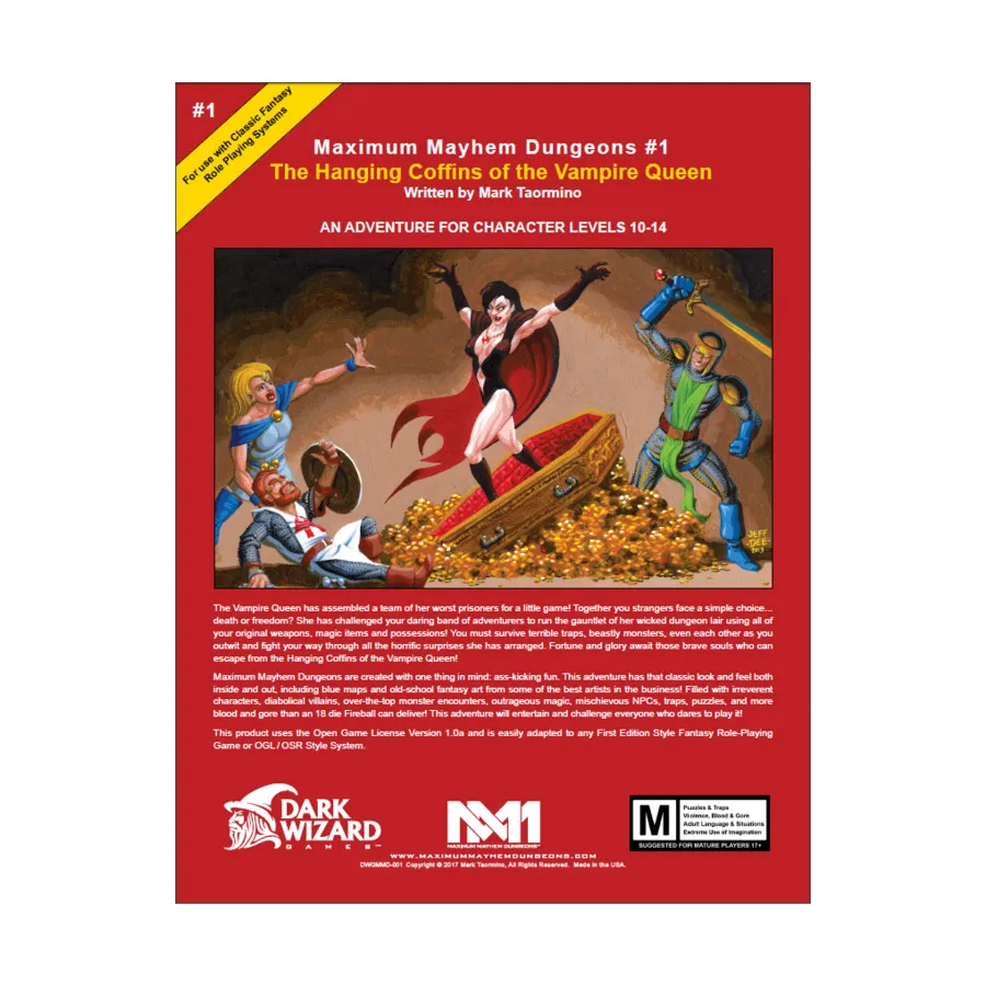 Модуль Hanging Coffins of the Vampire Queen, Maximum Mayhem Dungeons - OSRIC Compatible Modules (Dark Wizard Games)
Модуль Hanging Coffins of the Vampire Queen, Maximum Mayhem Dungeons - OSRIC Compatible Modules (Dark Wizard Games)