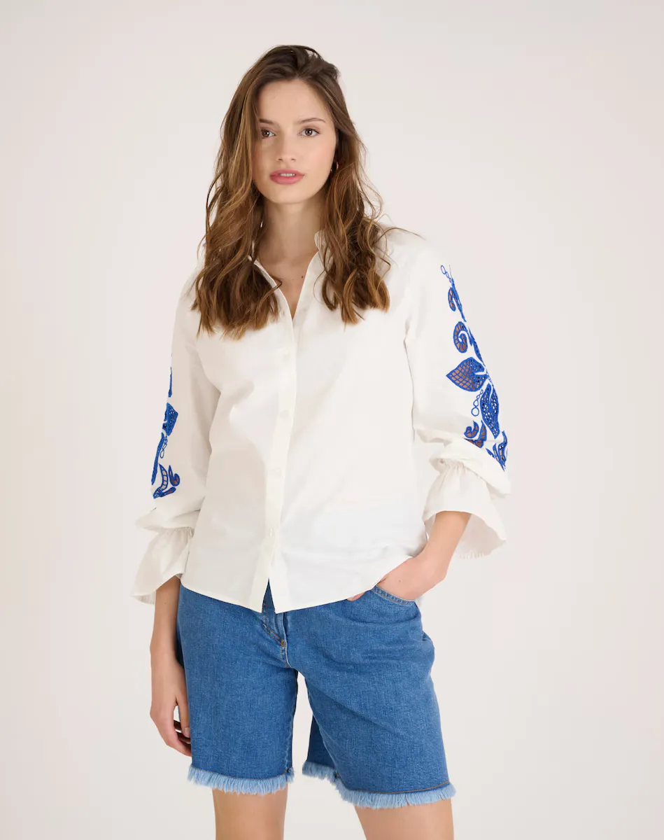 Женская блуза с воротником-стойкой и кружевом на рукавах Naf Naf, синий
Женская блуза с воротником-стойкой и кружевом на рукавах Naf Naf, синий