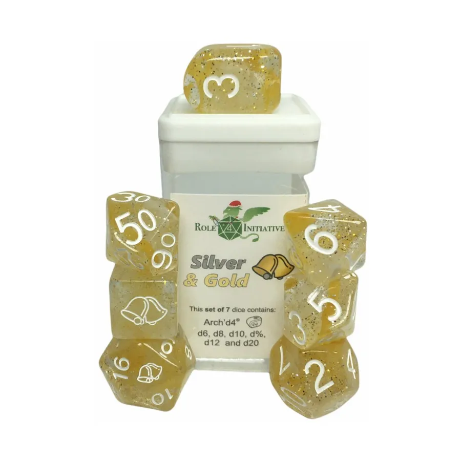 Многогранные игральные кости — серебро и золото с белым (7), Game Dice - Happy Holi-Dice
Многогранные игральные кости — серебро и золото с белым (7), Game Dice - Happy Holi-Dice