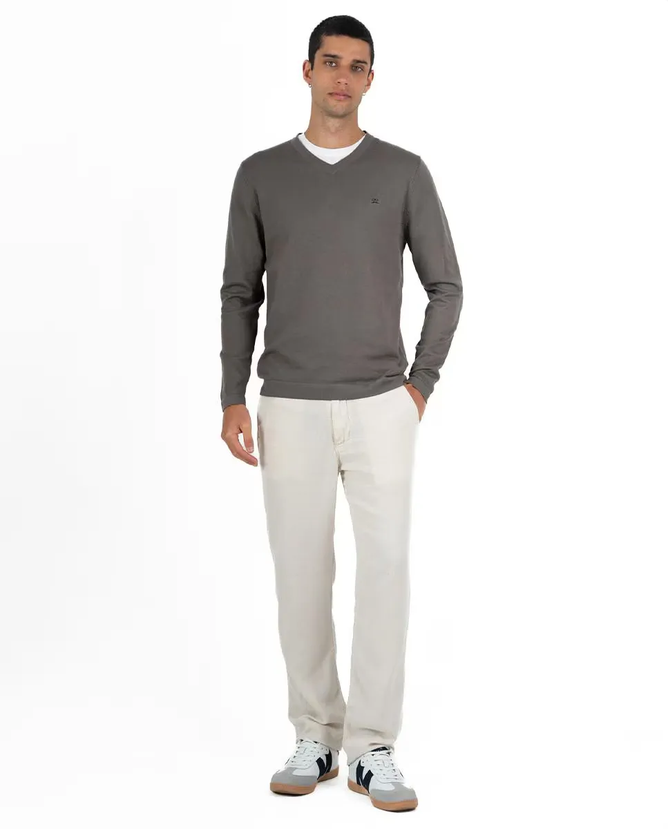 Мужской хлопковый свитер с V-образным вырезом Makarthy, серый 
Мужской хлопковый свитер с V-образным вырезом Makarthy, серый