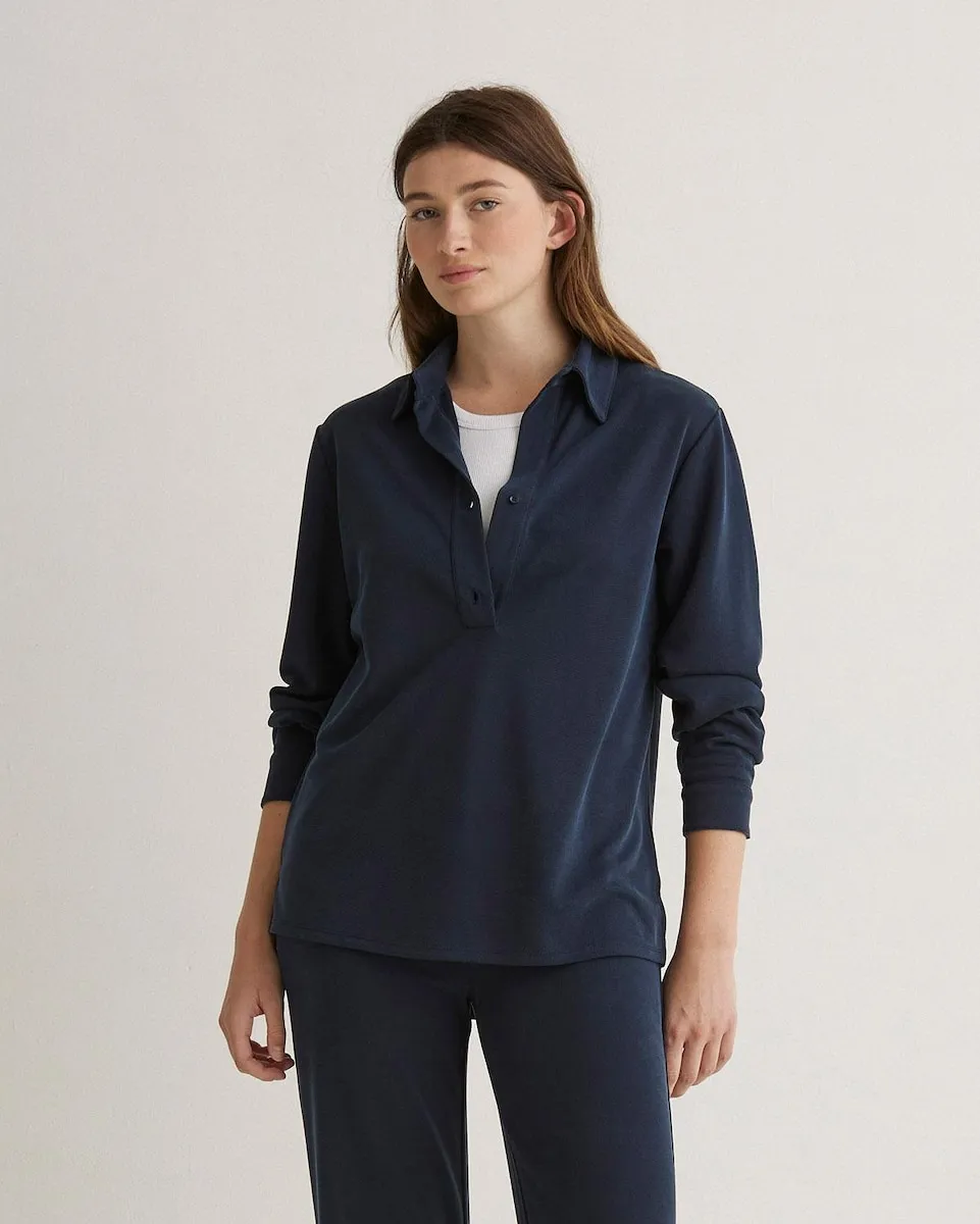 Женская рубашка с длинными рукавами, воротником-поло и пуговицами на манжетах Yerse, темно-синий
Женская рубашка с длинными рукавами, воротником-поло и пуговицами на манжетах Yerse, темно-синий