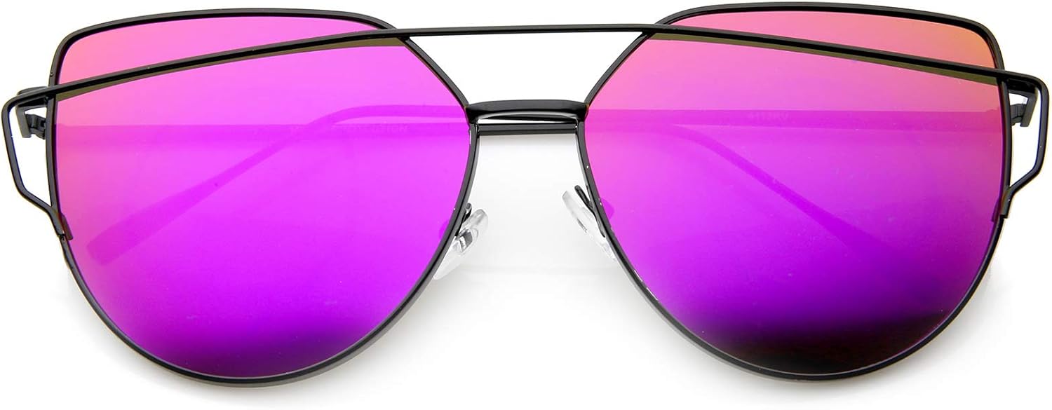Солнцезащитные очки-авиаторы zeroUV с увеличенной металлической оправой, тонкими дужками и цветными зеркальными плоскими линзами, диаметр линз 62 мм, Black / Magenta Mirror
Солнцезащитные очки-авиаторы zeroUV с увеличенной металлической оправой, тонкими дужками и цветными зеркальными плоскими линзами, диаметр линз 62 мм, Black / Magenta Mirror