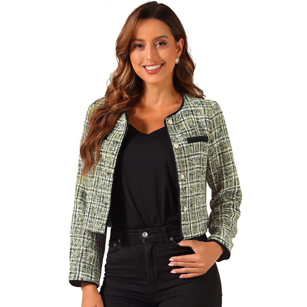 Твидовый пиджак для женщин, повседневный круглый вырез, пуговицы спереди и длинный рукав ALLEGRA K, зеленый
Твидовый пиджак для женщин, повседневный круглый вырез, пуговицы спереди и длинный рукав ALLEGRA K, зеленый