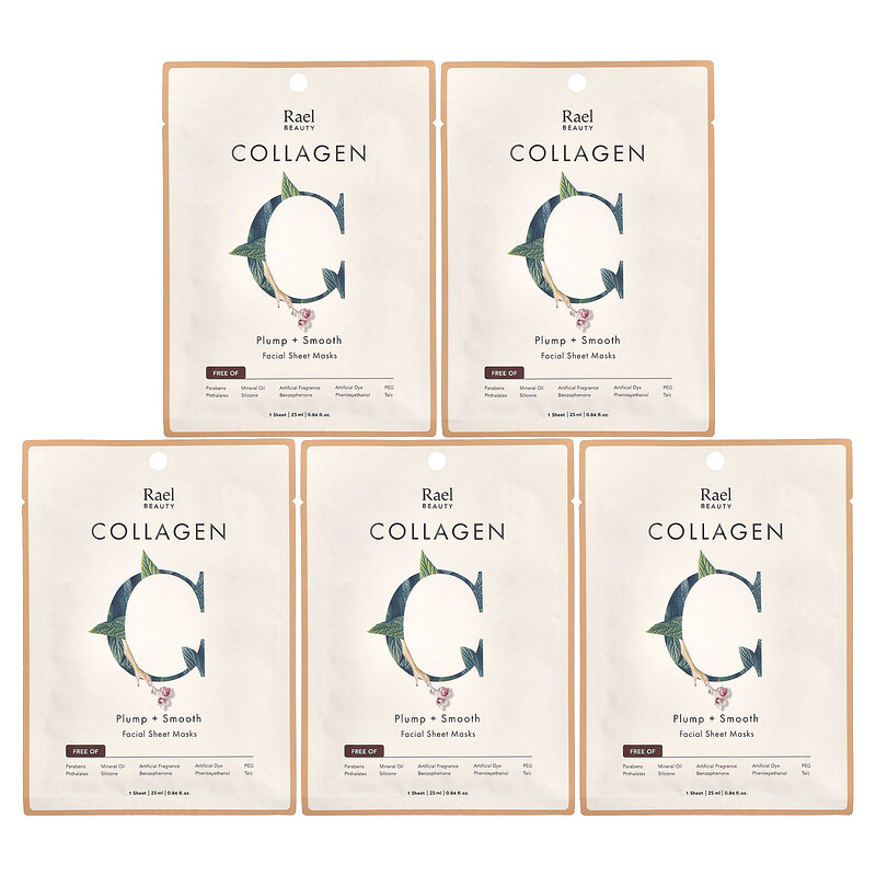 Rael, Beauty, коллагеновые тканевые маски для лица, 5 шт., По 25 мл (0,84 жидк. унц.)
Rael, Beauty, коллагеновые тканевые маски для лица, 5 шт., По 25 мл (0,84 жидк. унц.)