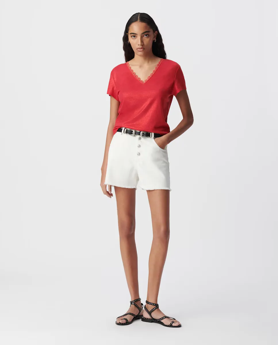 Женская футболка с короткими рукавами и V-образным вырезом IKKS, красный
Женская футболка с короткими рукавами и V-образным вырезом IKKS, красный