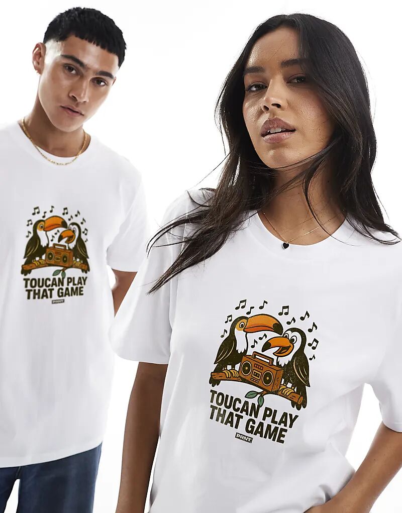 Футболка PRNT Тукан сыграй в эту игру, белая 
Футболка PRNT Тукан сыграй в эту игру, белая