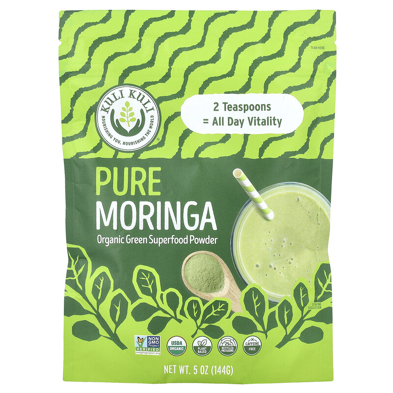Kuli Kuli, Pure Moringa, органический зеленый суперфуд в порошке, 144 г (5 унций)
Kuli Kuli, Pure Moringa, органический зеленый суперфуд в порошке, 144 г (5 унций)