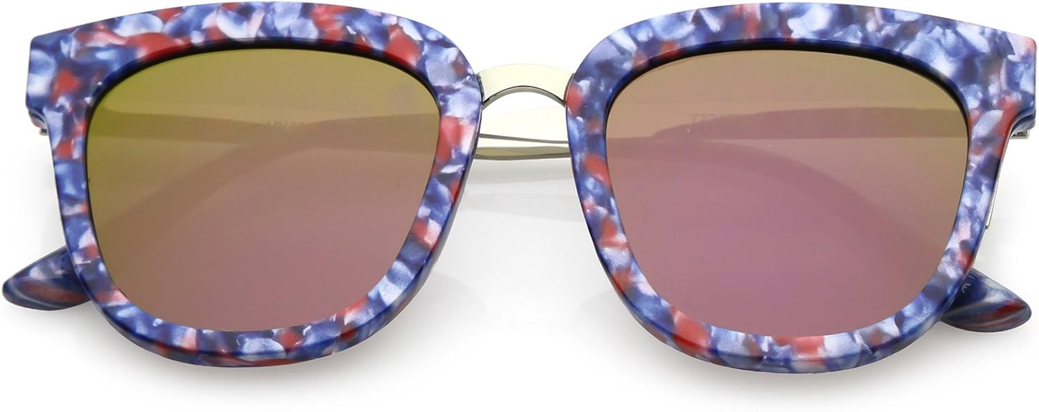 zeroUV - Солнцезащитные очки с металлической перемычкой с мраморным принтом, цветными зеркальными квадратными плоскими линзами в роговой оправе, диаметр линз 49 мм, Blue Red Gold / Purple Mirror
zeroUV - Солнцезащитные очки с металлической перемычкой с мраморным принтом, цветными зеркальными квадратными плоскими линзами в роговой оправе, диаметр линз 49 мм, Blue Red Gold / Purple Mirror