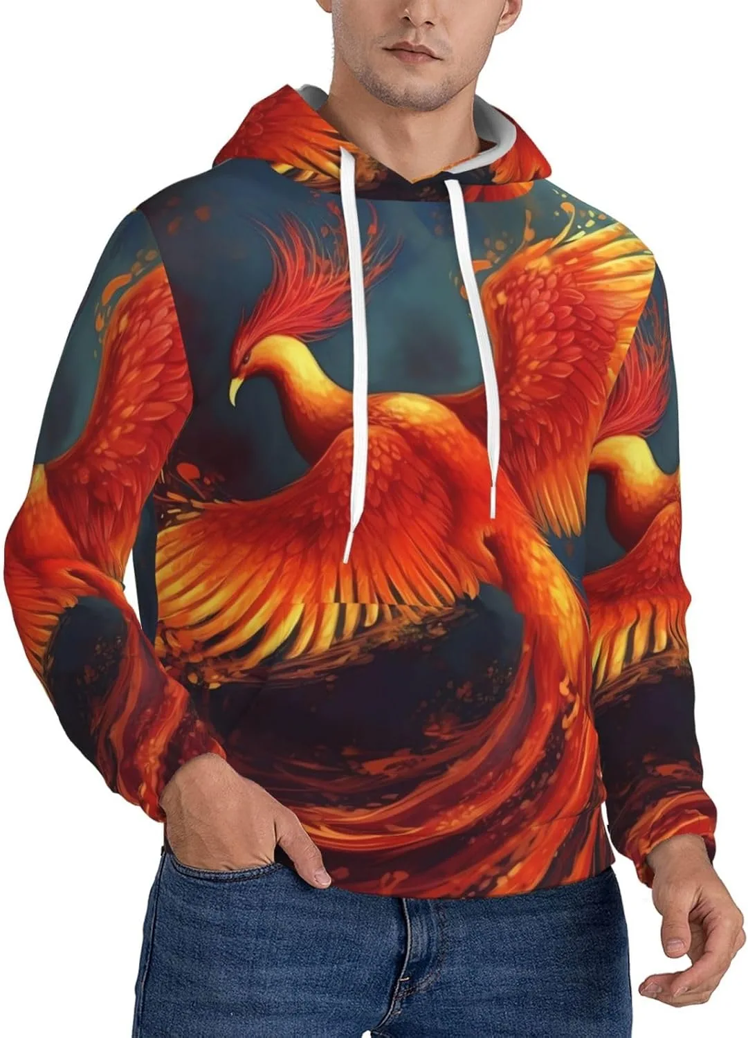 Мужская флисовая толстовка с капюшоном, оранжево-красная с принтом Phoenix KKLWEGU
Мужская флисовая толстовка с капюшоном, оранжево-красная с принтом Phoenix KKLWEGU