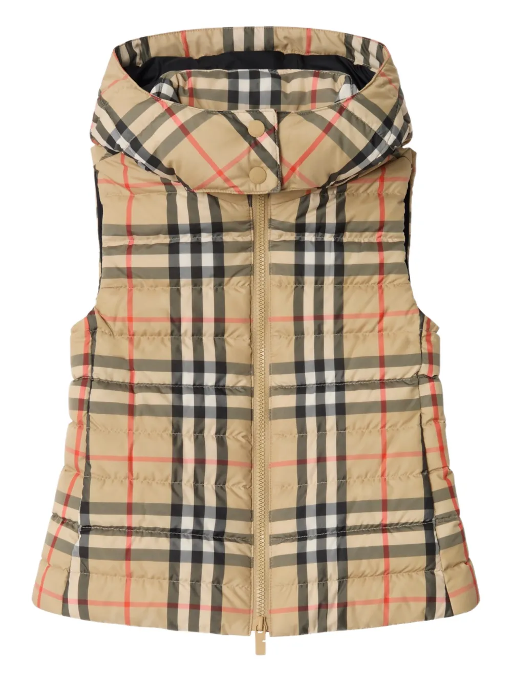 Стеганый пуховый жилет с капюшоном в клетку Burberry Kids, нейтральный
Стеганый пуховый жилет с капюшоном в клетку Burberry Kids, нейтральный