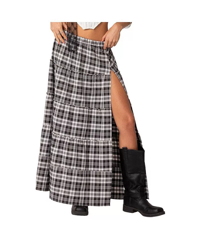 Женская клетчатая юбка макси с разрезами по бокам Edikted, черный
Женская клетчатая юбка макси с разрезами по бокам Edikted, черный