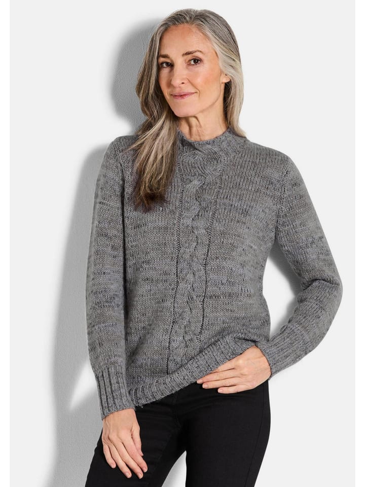 Вязаный свитер длиной до бедер, с длинными рукавами, серого цвета, с узором. GOLDNER
Вязаный свитер длиной до бедер, с длинными рукавами, серого цвета, с узором. GOLDNER