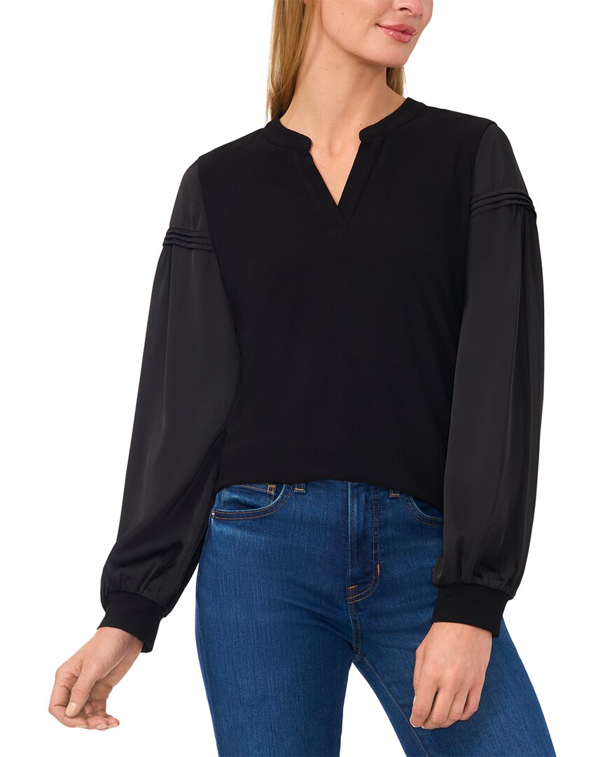 Топ CeCe Balloon Pintuck с V-образным вырезом и разрезом на шее, черный 
Топ CeCe Balloon Pintuck с V-образным вырезом и разрезом на шее, черный