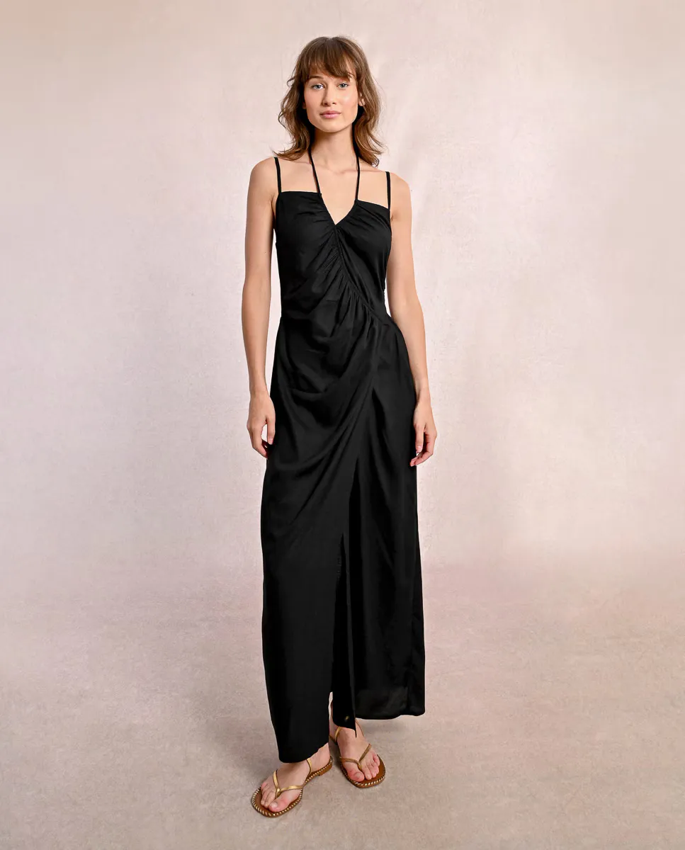 Ассиметричное длинное платье на двойных бретелях Molly Bracken, чёрный 
Ассиметричное длинное платье на двойных бретелях Molly Bracken, чёрный