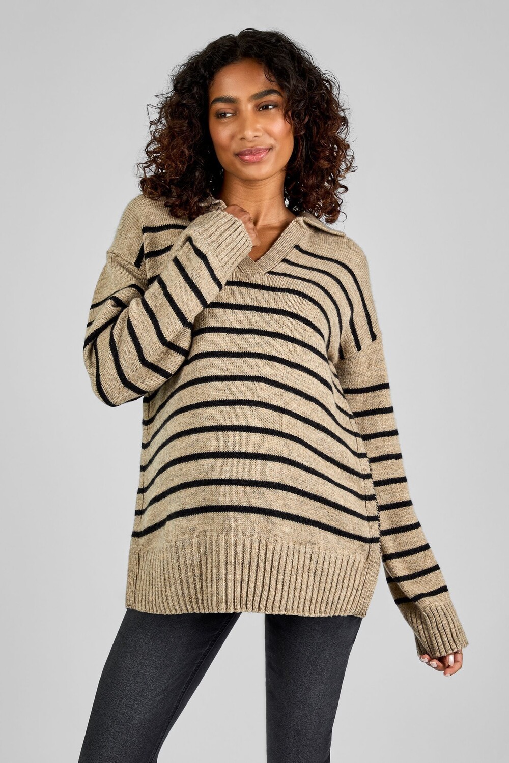 Джемпер для беременных и кормящих мам с полосатым воротником Jojo Maman Bébé, черный