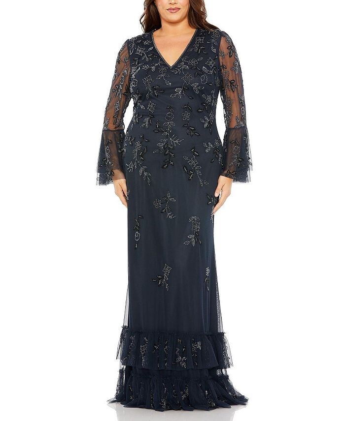 Mac Duggal Многоуровневое платье с длинными рукавами и V-образным вырезом, украшенное флаттерами, синий
Mac Duggal Многоуровневое платье с длинными рукавами и V-образным вырезом, украшенное флаттерами, синий