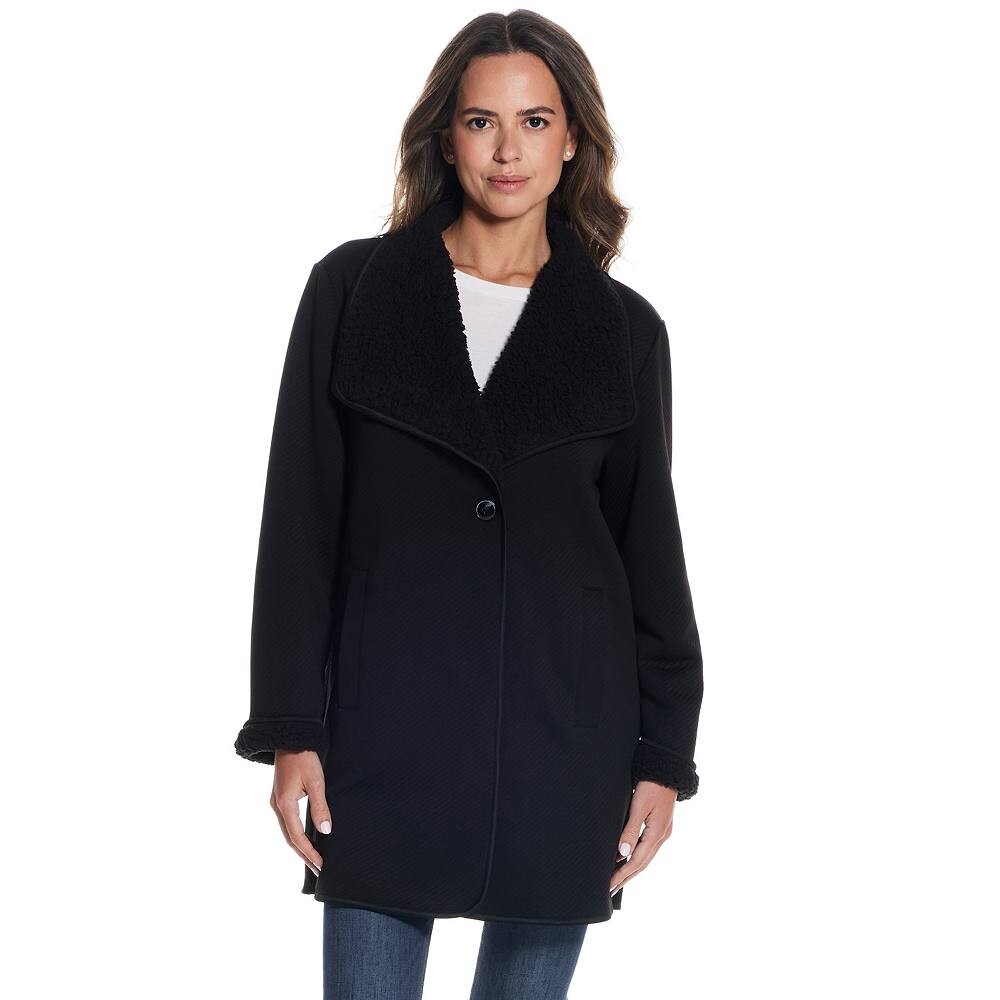 Женское трикотажное пальто Weathercast на подкладке из шерпы в рубчик, черный