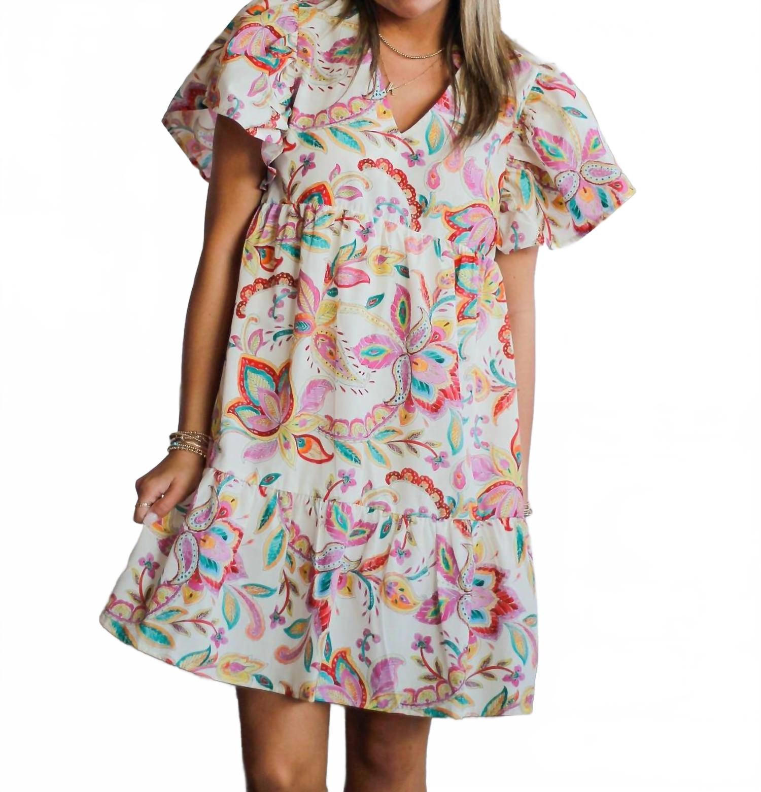 Кремовое платье-мини с цветочным принтом THML
Кремовое платье-мини с цветочным принтом THML