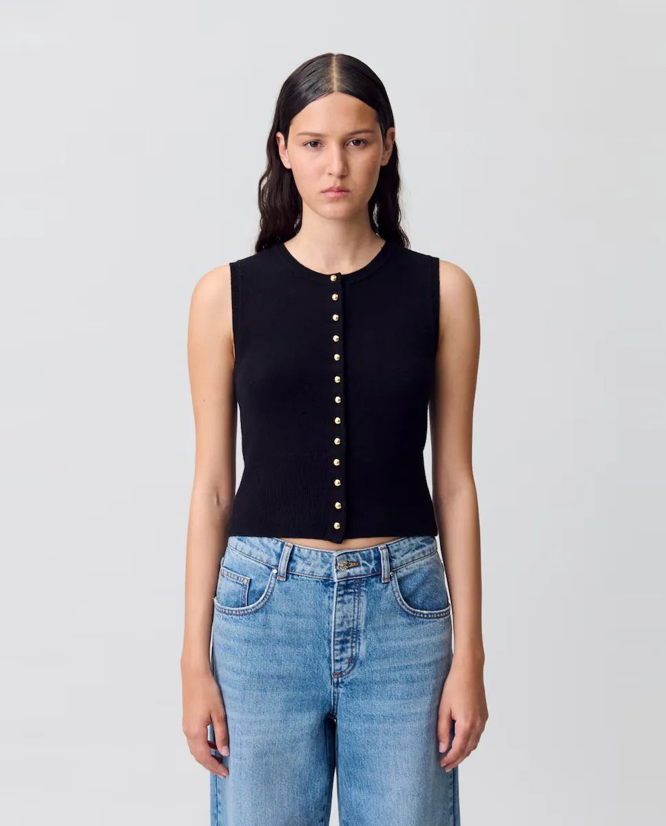 Женский вязаный безрукавный кардиган на пуговицах Claudie Pierlot, черный
Женский вязаный безрукавный кардиган на пуговицах Claudie Pierlot, черный