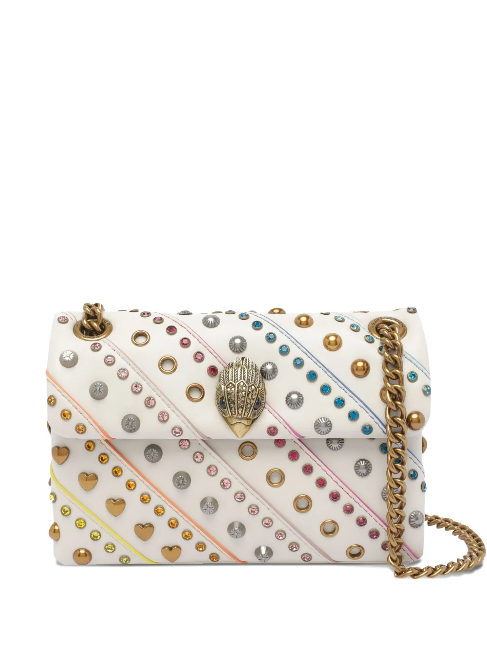 Маленькая сумка Kensington через плечо с радужными полосками и заклепками Kurt Geiger London, белый
Маленькая сумка Kensington через плечо с радужными полосками и заклепками Kurt Geiger London, белый