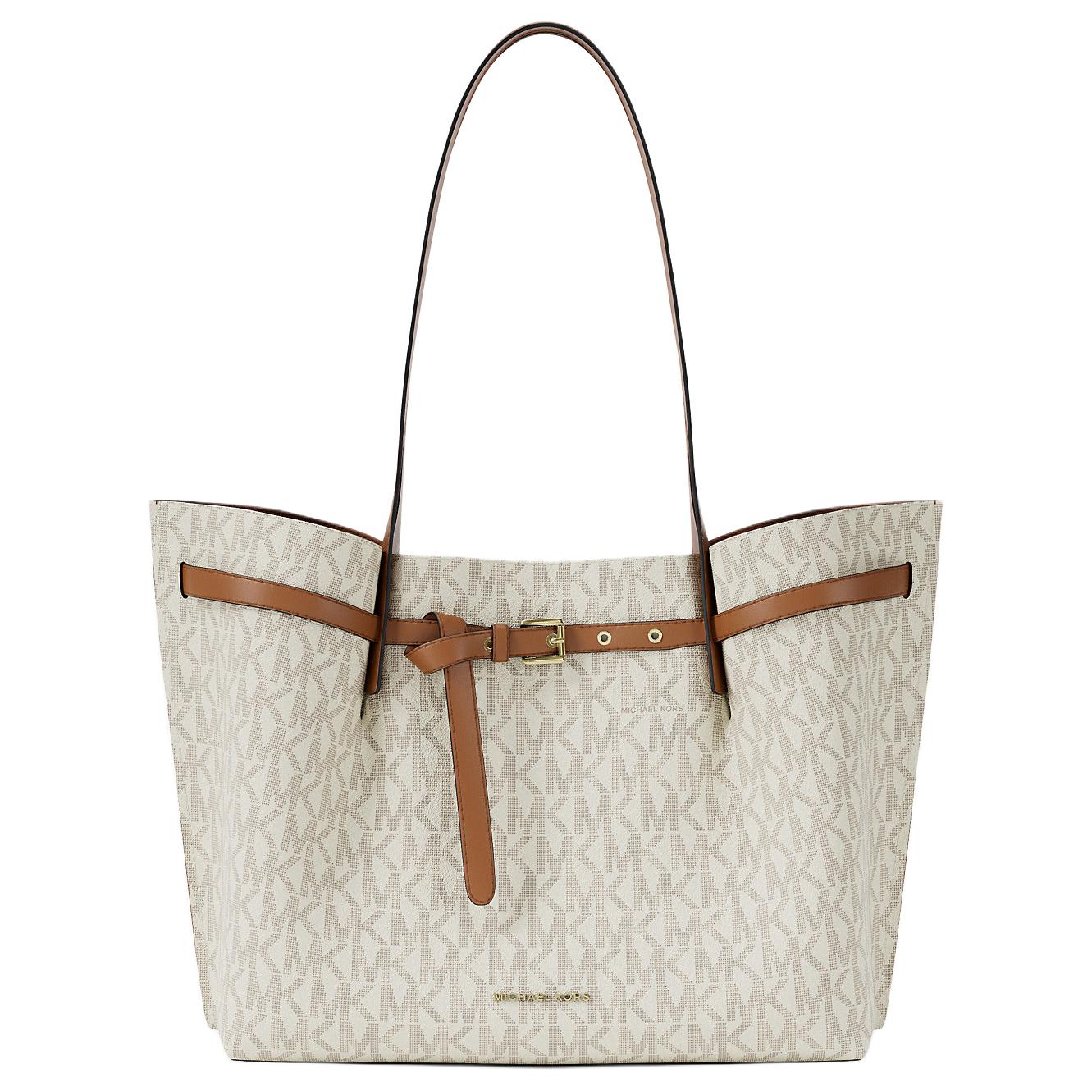 MICHAEL KORS Эмилия Тканевая сумка шоппер с покрытием, Пляжная сумка, Большая женская сумка через плечо Ванильная и коричневая 
MICHAEL KORS Эмилия Тканевая сумка шоппер с покрытием, Пляжная сумка, Большая женская сумка через плечо Ванильная и коричневая