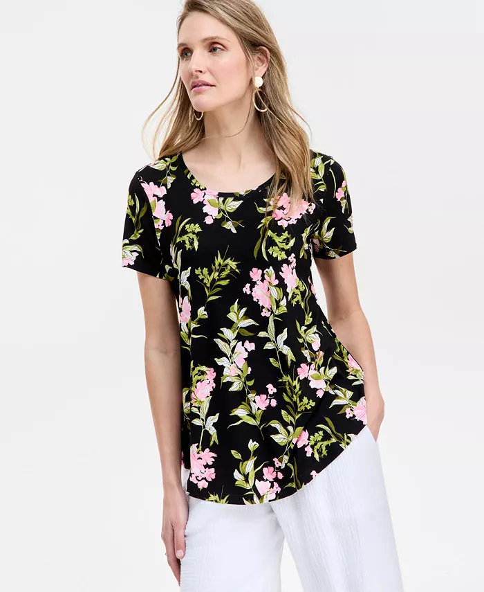 Женский топ с коротким рукавом и круглым вырезом, принт JM Collection, черный
Женский топ с коротким рукавом и круглым вырезом, принт JM Collection, черный