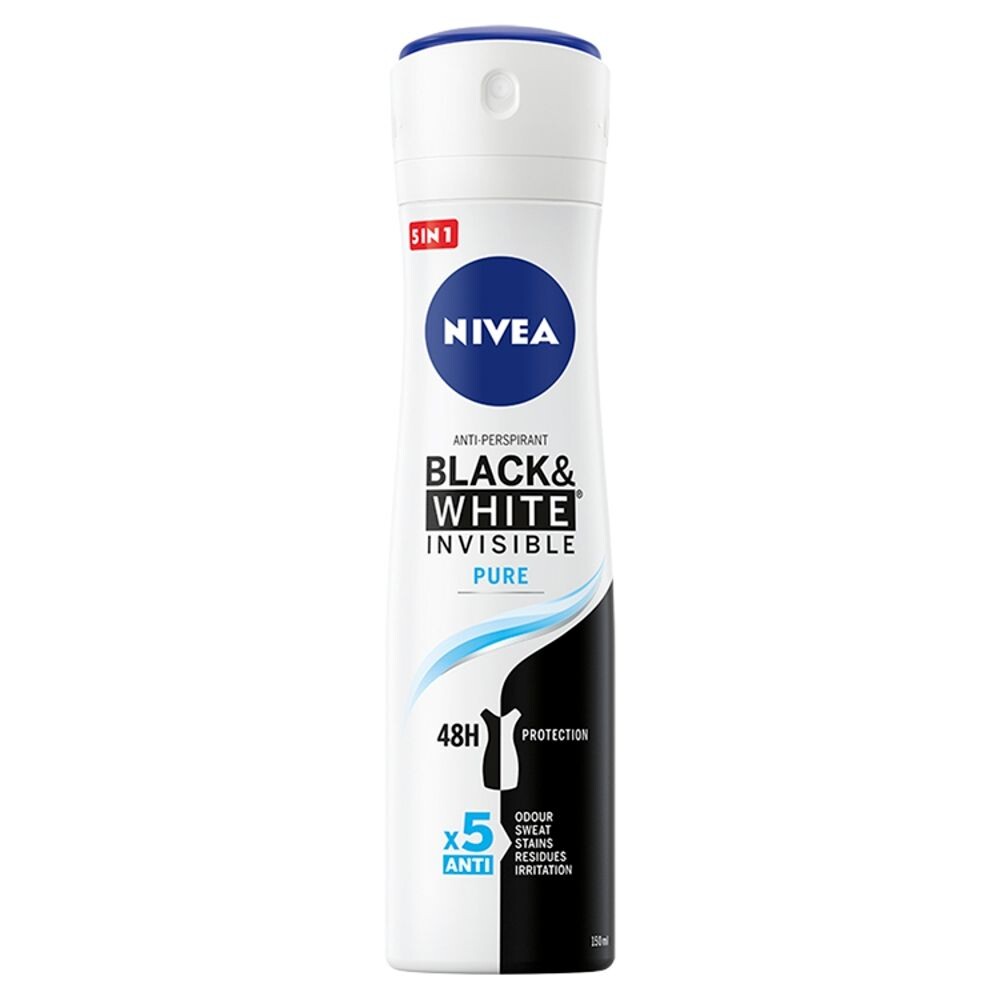Nivea Black&White Invisible Pure антиперспирант для женщин, 150 ml
Nivea Black&White Invisible Pure антиперспирант для женщин, 150 ml
