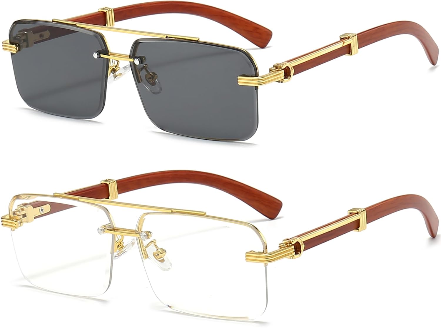 Солнцезащитные очки PORADAY без оправы для мужчин и женщин, винтажные прямоугольные солнцезащитные очки, модные безрамочные квадратные тонированные очки, Two Pack(black Grey+clear)
Солнцезащитные очки PORADAY без оправы для мужчин и женщин, винтажные прямоугольные солнцезащитные очки, модные безрамочные квадратные тонированные очки, Two Pack(black Grey+clear)