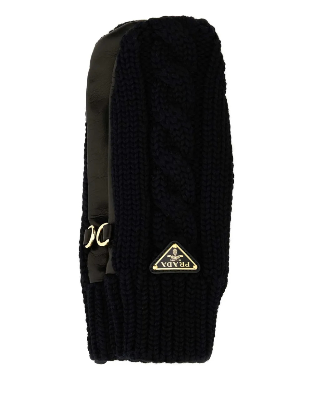 Перчатки Prada с эмалированным треугольным логотипом, черный 
Перчатки Prada с эмалированным треугольным логотипом, черный