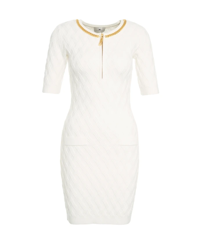 Элегантное белое платье с золотой отделкой Elisabetta Franchi, белый
Элегантное белое платье с золотой отделкой Elisabetta Franchi, белый